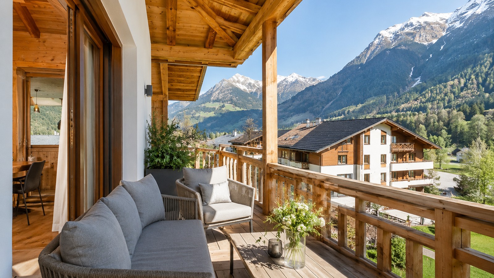 Alpenbalkon mit gemütlichem Sitzbereich